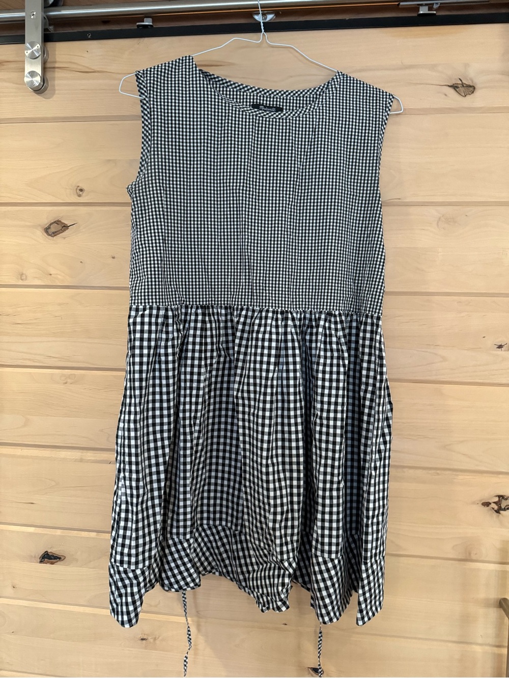 Madewell XS Black & White Gingham Sleeveless Peplum Dress